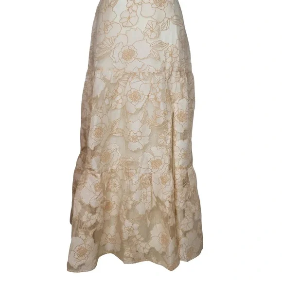 Fore Cream Floral Embroidered Maxi Sundress S Romantic Boho Resort Wedding Guest - Picture 4 of 10
